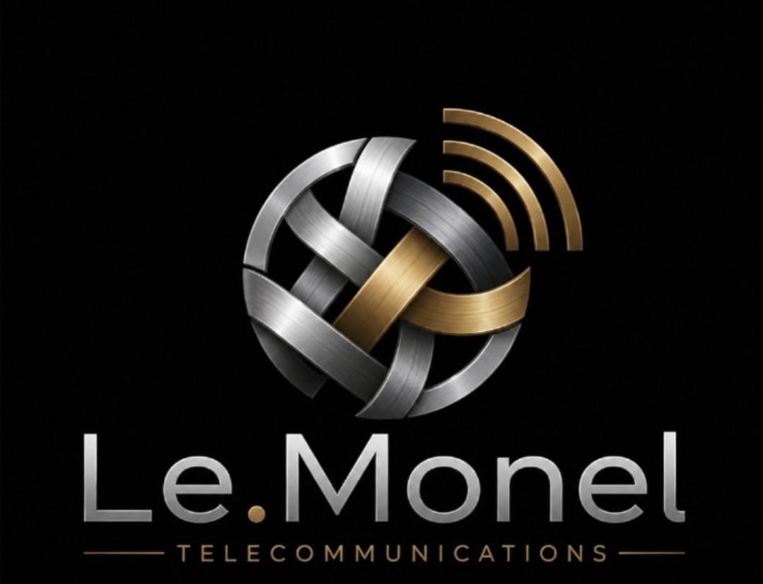 Le.Monel Telecommunications logo — woven silver and gold sphere with signal arcs
