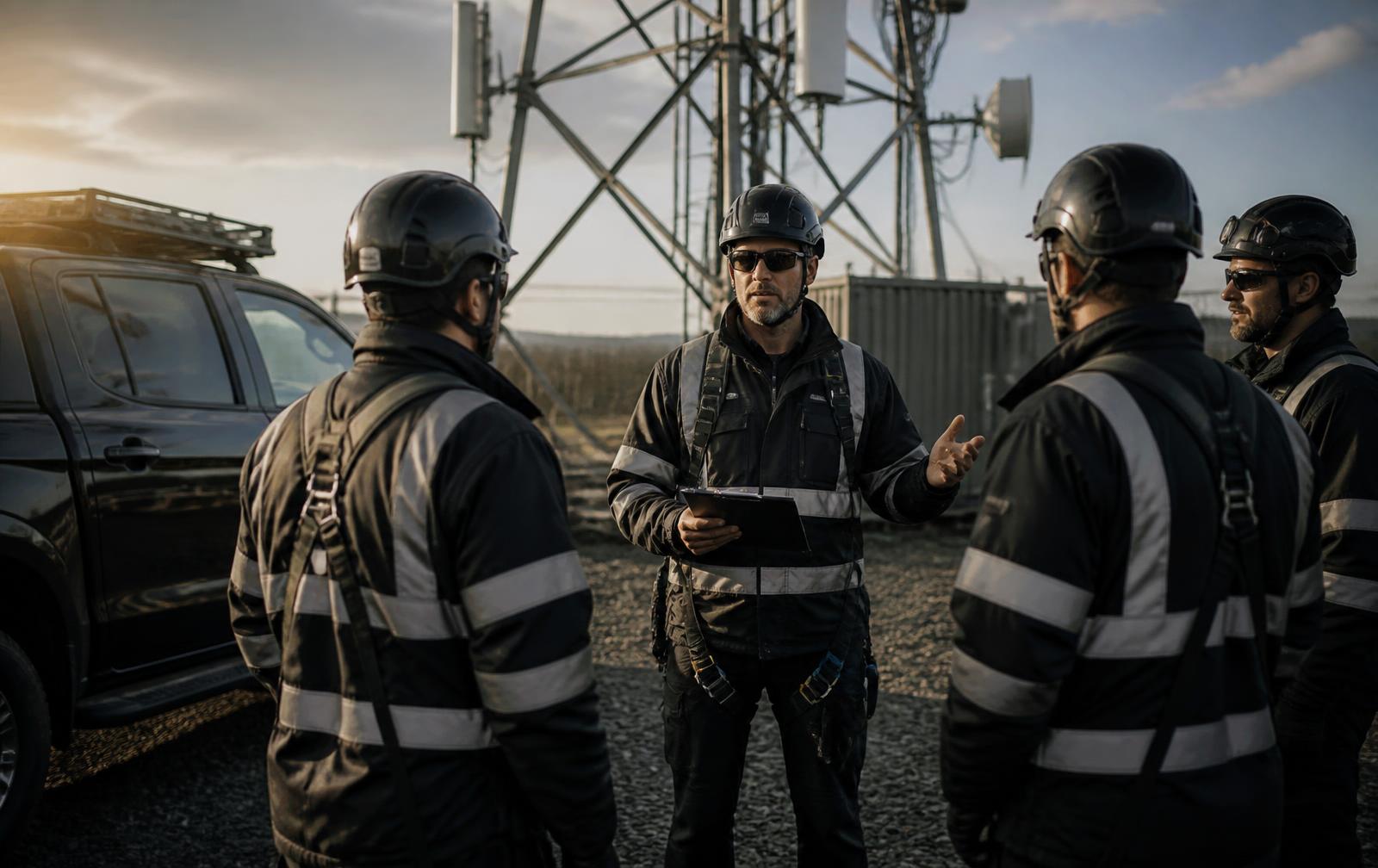 Le.Monel crew on site with vehicle and tower behind