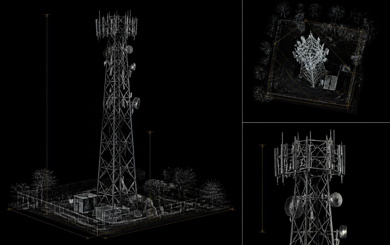 LiDAR 3D point cloud digital twin of a telecommunications lattice tower and compound